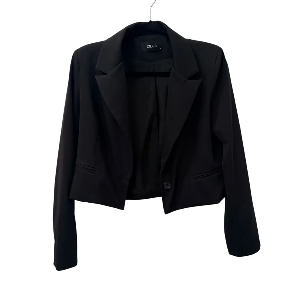 Cider Cropped Business Casual Open Front Long Sleeve Suit Work office blazer S